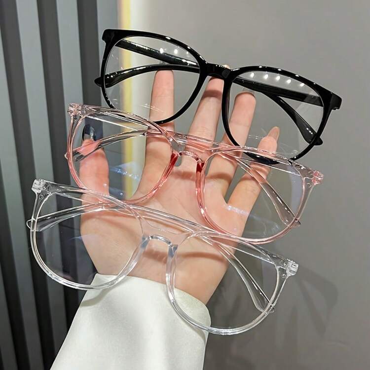 女士时尚黑色PC镜框，配AC镜片，塑料铰链，适合电脑和游戏，椭圆形全框非处方透明镜片眼镜 - 彩色 - 查看 2