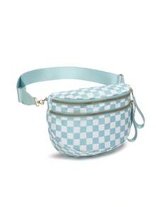 Classic Checkered Design Crossbody Bag–Matches Diverse Styles For Outings, Commutes & Leisure Time  Ample Space For Daily Errands, Casual Outings & Travel Adventures - 冰藍格子 - 查看 2
