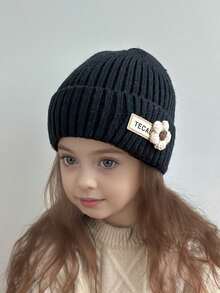 1 Girl's Knitted Hat Cute Flower Baby Bean Hat Winter Thick Warm Knitted Hoodie For Preschool Children And Girls Wool Crochet Headscarf Halloween Accessories