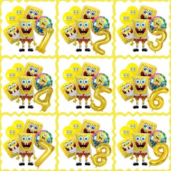 SPONGEBOB Ensemble de ballons carrés SpongeBob SquarePants - Ballons pour fête d'anniversaire, cadeaux pour garçons et filles, présent pour bébé, un ballon asymétrique en forme de SpongeBob, deux ballons carrés avec expressions de SpongeBob, un ballon en film d'aluminium rond de 18 pouces, deux ballons latex jaunes, un ballon numéro de 32 pouces. Convient pour les fêtes d'anniversaire, les fêtes de vacances, la décoration.