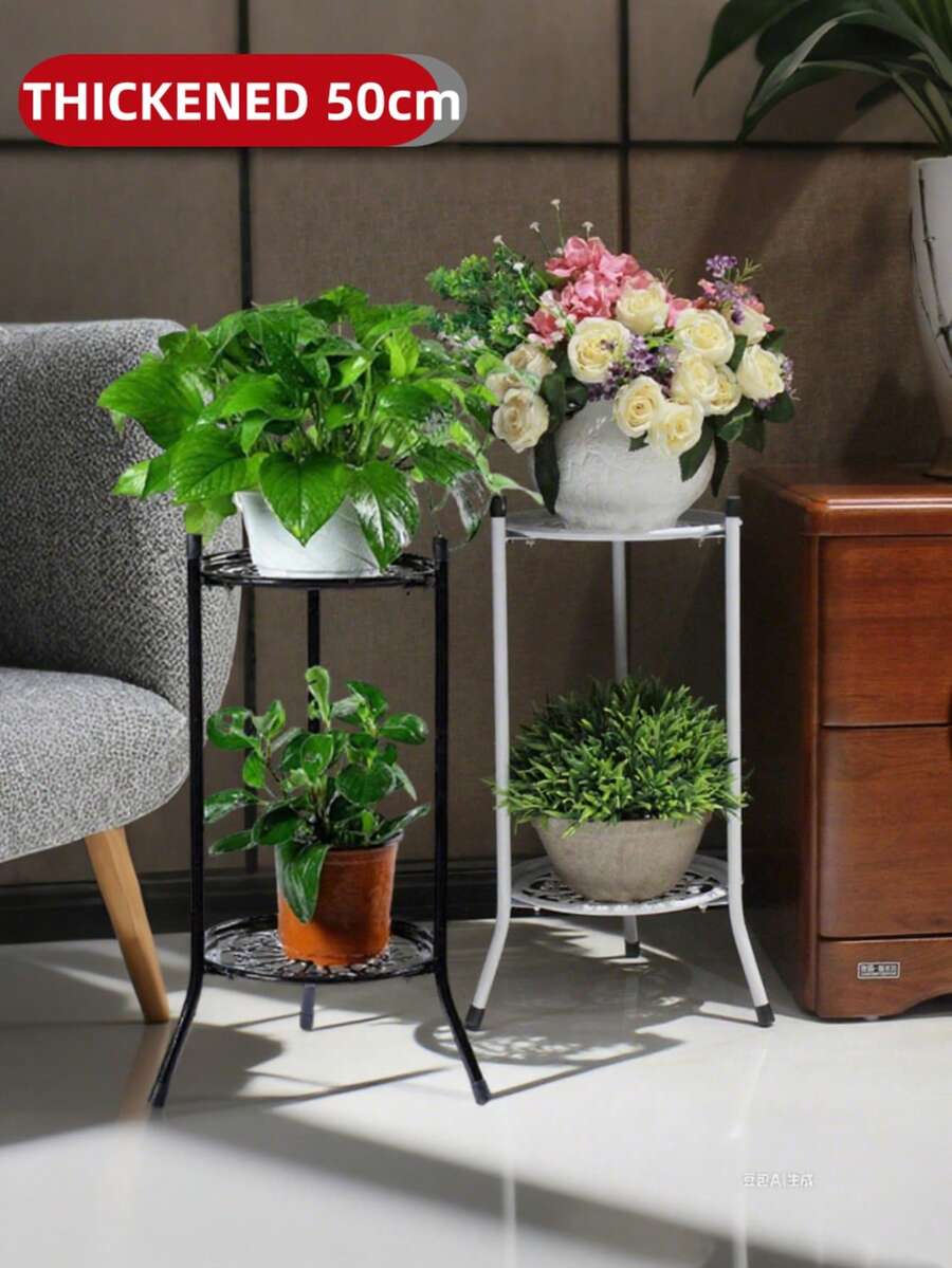 Zweistufiger Metallblumenständer, Pflanzenregal, minimalistischer europäischer Stil Wohnzimmer Standhalter für innen und außen, mehrstöckig