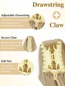 马尾辫接发，18 英寸波浪爪夹接发，适合女性，轻盈蓬松的合成纤维马尾辫假发，自然柔软，易于佩戴 - 彩色 - 查看 4