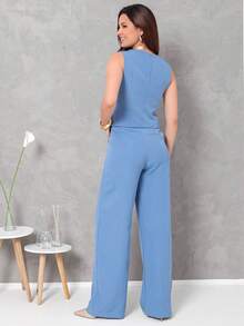 Women's Vest And Tailored Trousers Set - 藍色 - 查看 6