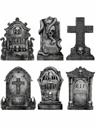6 buc. Decorațiuni de Halloween pentru pietre funerare în aer liber: 6 pietre funerare mari pentru decor de Halloween, semne de curte cu mize, pietre funerare de cimitir cu schelet înfricoșător realist de 40 cm, pentru curte, gazon, exterior, petrecere de acasă