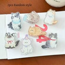 2/4/7件可爱卡通猫咪便签夹，优质双面亚克力/PP猫咪便签夹，适用于整理文件、相册、零食袋、墙面装饰和试卷 - 彩色 - 查看 16