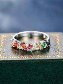1pc Elegant Rainbow CZ Stone Engagement/Promise Ring For Women
