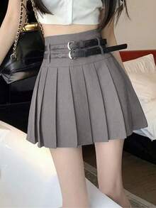 "Pleated Skirt. Classic And Super Versatile. Has Lining At The Bottom." - Light Grey - View 1
