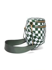 Classic Checkered Design Crossbody Bag–Matches Diverse Styles For Outings, Commutes & Leisure Time  Ample Space For Daily Errands, Casual Outings & Travel Adventures - Lưới xanh - Xem 4
