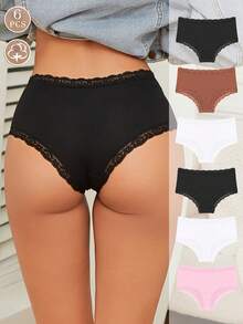 6条装舒适可爱蕾丝拼接棉质女士内裤 - 彩色 - 查看 1