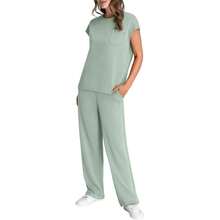 Sets For Women Casual Summer Travel Vacation Outfits Cap Sleeve Lounge Set - Kem Xanh - Xem 4