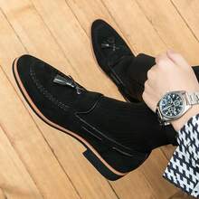 Men's Fringed Loafers, Casual And Comfortable Leather Shoes, Wedding Dress Shoes, Comfortable Formal Business Casual Office Loafers - 黑色 - 查看 3