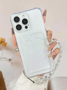 透明防摔手机壳带卡槽和链条，适用于 14 Pro Max、13、11、XR、7/8、Galaxy S24、A04、A12、A13、A14、A23、A24、A32、A33、A51、A52、A53、A54、A72、S20 FE、Redmi 9、Redmi 9A