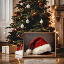 1 pieza, Arte de pared de lienzo, Decoración de pared enmarcada, Gorro de Papá Noel vintage, Pintura al óleo de Papá Noel vintage, Impresión en lienzo de gorro de Papá Noel clásico, Póster de Papá Noel, Arte de pared navideño, Decoraciones navideñas, Póster navideño, Decoración de pared minimalista de invierno