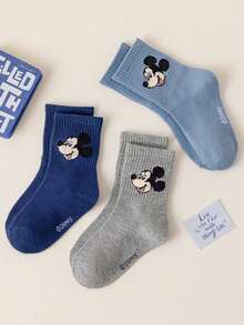 Disney 3/6双装米妮图案儿童袜子，卡通中筒袜，男女童通用，秋冬季，婴儿袜 - 彩色 - 查看 8