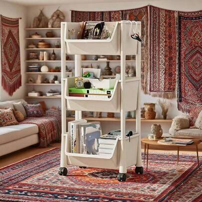 1pc Movable Bookshelf Floor Standing Storage Rack, Children's Toy Storage Reading Rack With Wheels, Multi-Layer Simple Bookcase