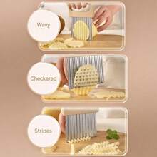 2 Pieces Of Potato Corrugated Texture Slicing Knife With Protective Cover, French Frying Pan With Wrinkled Cutting, Stainless Steel Blade, Vegetable Slicer With Protective Cover