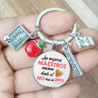 Red Apple Spanish Los Mejores Yellow Pink Love Time Gem Keychain Time Gem Gift To Teacher