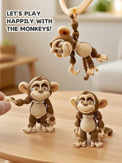 有趣的猴子雕像，3D 打印动物雕像套装，适合摆放在书桌、汽车或办公室 - 是返校季、母亲节、圣诞节、万圣节、情人节和复活节的完美节日礼物。