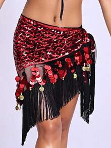 One Women's Belly Dance Hip Towel, A Triangular Coin-Embellished Hip Towel With Tassels And Sequins, Suitable For Music Festival Stage Performance Costumes And Accessories. - Multicolor - View 8