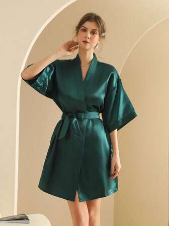 1PC Women's Silk Nightgown Wedding Dressing Robe Lightweight Cardigan Robe Bridal Morning Robe Friend's Robe, Suitable For Home And Hotel Wear.