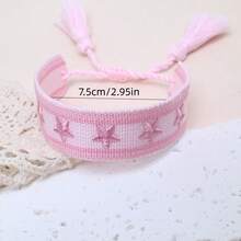 1 pieza Brazalete trenzado con decoración de estrella hecho a mano, diseño de bordado creativo, adecuado para fiestas, playa, viajes, regalo para amigos, familia, compañeros de clase - Rosa Pálido - Ver 5