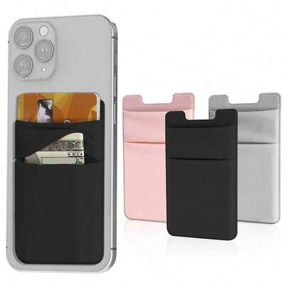 Upgraded Dual Pocket Phone Wallet Card Holder, Elastic Adhesive Card Sleeve Suitable For Credit Cards And ID, Can Be Stuck On Smartphone Back, For Met