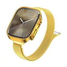 Gold Apple Watch Band, Slim Milanese Loop Compatible With Apple Watch 38mm 40mm 41mm 42mm 44mm 45mm 46mm 49mm, Glitter Gold Slim Bracelet Band For Women, Gold Apple Watch Covers For Women Watches, 2 In 1 Apple Watch Case With With Built-In Screen Protector, New Design Ultra Thin Straight Edge Hard PC Full Body Protective Cover For Apple Watch, 2pcs Watch Accessories For Apple Watch Series 10 9 8 7 6 5 4 3 2 1 Ultra SE