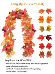 175cm/100cm-Artificial Maple Leaf Vine Halloween Autumn Color Pendant Thanksgiving Decoration Home Wall Hanging Artificial Maple Leaf, Artificial Autumn Maple Leaf Wreath Home Autumn Decoration Autumn Leaf Wreath Cape Autumn Wreath Thanksgiving Fireplace Table Party Porch Decoration,Fake Plants - Multicolor - View 11