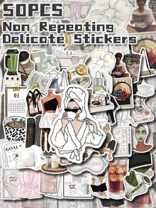 50pcs Cute Girl Daily Theme Stickers, Non-Repetitive, Exquisite Decor, Suitable For Back To School Gifts, Classroom Rewards, Halloween, Thanksgiving, Christmas Gifts, Holiday Gifts, Party Decorations, Home Decor, Birthday Gifts, Also Can Be Used On Luggage, Skateboards, Handbags, Water Bottles, Cups, Laptops, Tablets, Phone Cases, Notebooks, Etc. - Multicolor - View 1