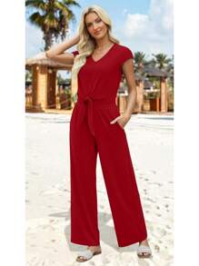 XIEERDUO 2 Piece Sets For Women Summer Outfits 2025 Beach Vacation Clothes Travel Outfits V Neck Crop Tops Wide Leg Pant Sets