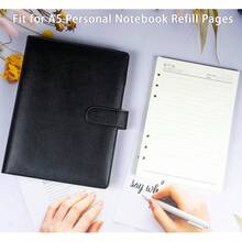A5 PU Leather Binder Cover With Magnetic Buckle Closure, 6 Ring Personal Notebook For Organizing Planner Refill Pages, Photo Card Sleeves, Multi-Functional Card Collector-826103 - Black - View 5