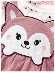 Mono para bebé niña, manga larga, cuello redondo, estampado de zorro de dibujos animados, ropa informal. - Rosa - Ver 3