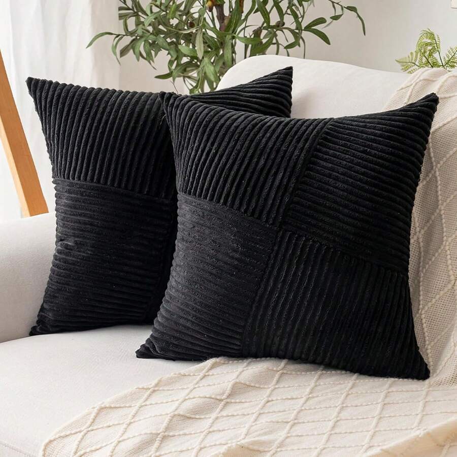 1pc Solid Color Unfilled Cushion Cover, Corduroy Sofa Pillow Case, Home Decor