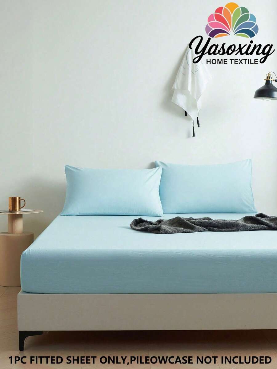 1 件装纯色浅蓝色床笠,床垫保护套,柔软透气,适用于单人床、双人床、大号床、特大号床 - 深口袋设计,最大可达 11.8 英寸,宿舍床上用品,返校床上用品 - 淺藍色 - 查看 1