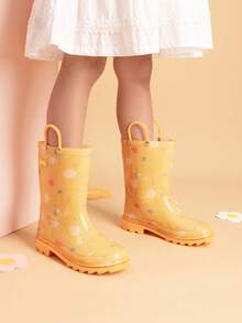 Kids' Waterproof Rain Boots Lightweight Pull-On Toddler Boots With Handles For Girls & Boys Cute Playtime Outdoor Shoes Orange - 黃色 - 查看 2