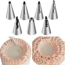7pcs Vintage Style Petal Piping Tips - 030, 070, 080, Stainless Steel Ruffle Edging Decorating Nozzles, Baking Decoration Tools - Silver - View 2