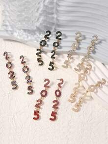 1 Cặp bông tai hợp kim thời trang chữ và số "2025" đính đá và ngọc trai cho phụ nữ, thích hợp cho năm mới, đeo hàng ngày và làm quà tặng ngày lễ - bông tai 2025 - Xem 13