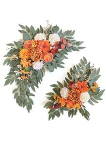 2 件/圣诞婚礼/生日派对金色背景架（花环装饰），金属气球拱门架带花环装饰套装，适用于派对婚礼/冬季假期大型宴会仪式万圣节派对背景装饰（派对礼物/户外/室内家居装饰） - 金色 - 查看 18