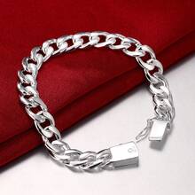 925 Sterling Silver Plated 10mm Square Clasp Bracelet, Charming Party Gift & Wedding Fashion Jewelry For Women - Silver - View 1
