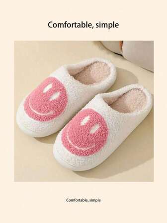Smile Face Plush Slippers, Comfortable Indoor Thick Warm Clown Slippers For Women, Autumn/Winter