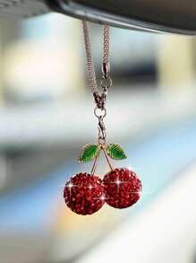 1 件汽车后视镜樱桃水钻装饰吊坠适用于女士内饰装饰配件 - 彩色 - 查看 7