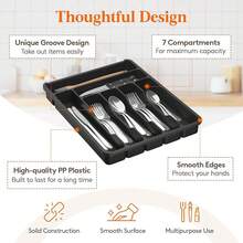 Fast Delivery Lifewit Silverware Organizer With Lid, Covered Utensil Tray Kitchen Drawer And Countertop, Plastic Cutlery And Flatware Storage Box Spoons Forks Knives Holder, 6 Compartments, Black Quality Assurance 9GUQ - màu đen - Xem 8