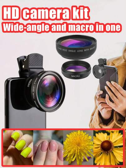 2-i-1 HD-videokameraobjektiv för smartphones - 37 mm 0,45x vidvinkel- och makroobjektiv - universell clip-on-design för iPhone 15/14/13 Pro Max och smartphones - ABS-material med reptålig beläggning - Inga batterier krävs - Perfekt för vloggning/resefotografering