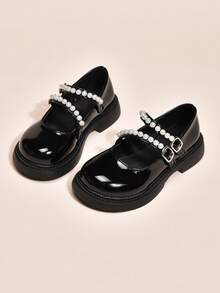 Zapatos de princesa con perlas para niñas, zapatos escolares brillantes de estilo coreano dulce, zapatos de estudiante de estilo británico para actuaciones - Negro - Ver 2