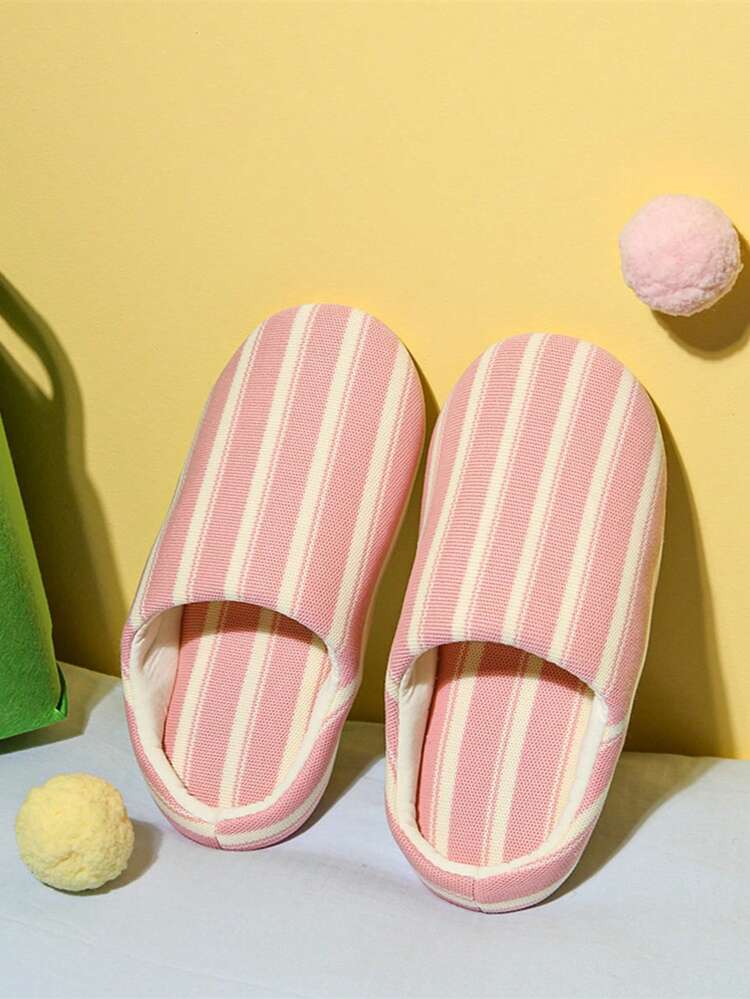 XIXITIAO 1双男女通用复古宽条纹拖鞋，软底室内家居鞋，静音、透气、舒适、时尚，适合所有季节 - 粉紅色寬條紋 - 查看 4