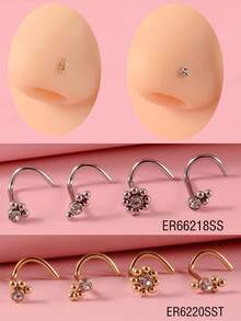 4 Cái/bộ Kim Cương Giả Trang Trí Mũi Bông Inox Phổ Biến Xuyên Cơ Thể Món Quà Trang Sức Dành Cho Nữ & Nam - Vàng - Xem 7