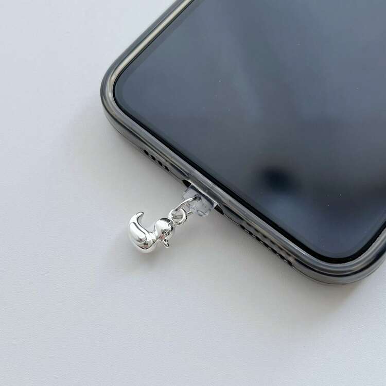 Spring New Cute Compact Minimalist Girly Metal Duck Charging Port Dust Plug For Apple Lightning, Type-C, Android Phones - Silver - View 3
