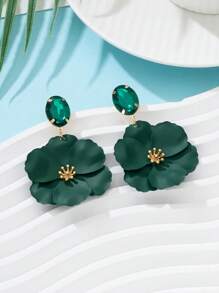 1 对充满活力的夏季假期多巴胺彩色珠饰双层花形吊坠耳环，适合女士日常佩戴、海滩、约会、派对礼物 - 綠色 - 查看 3