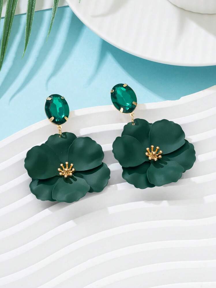 1 对充满活力的夏季假期多巴胺彩色珠饰双层花形吊坠耳环，适合女士日常佩戴、海滩、约会、派对礼物 - 綠色 - 查看 3