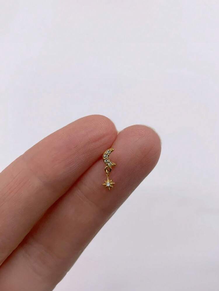 1 chiếc khuyên tai Labret phẳng hình sao biển bằng bạc Sterling S925 16G, khuyên tai xoắn ốc hình sụn vành tai, khuyên tai hình ốc xà cừ, khuyên tai xếp chồng - Vàng - Xem 7